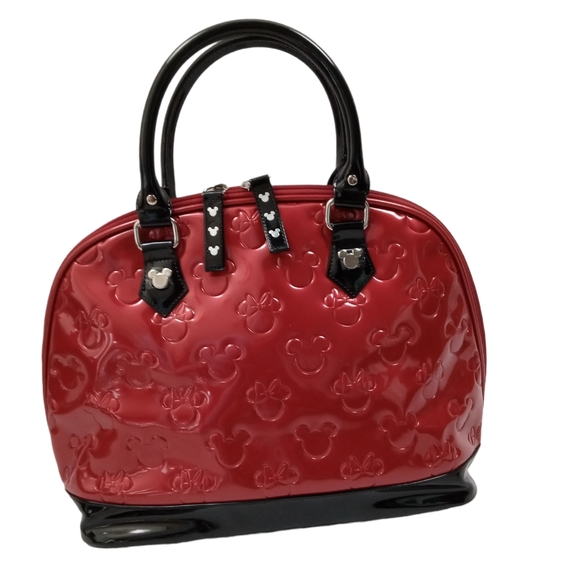 Disney Loungefly Bowler Bag Minnie Loves Mickey Red Black  with Tag - Picture 3 of 11